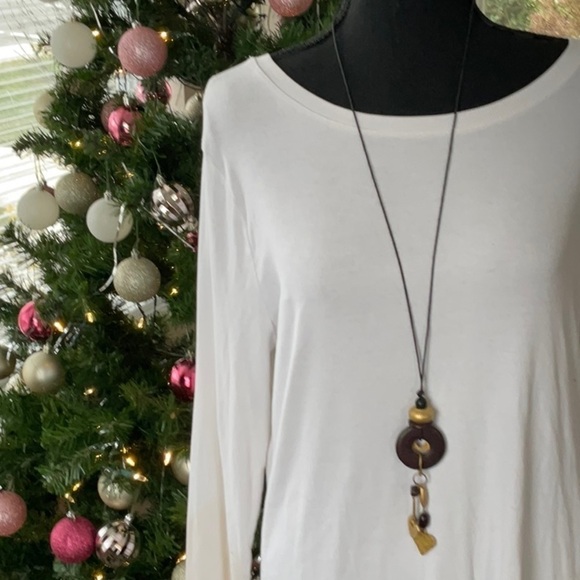 VINTAGE HANDMADE LEATHER NECKLACE WITH BEAD PENDENTS - Picture 1 of 4
